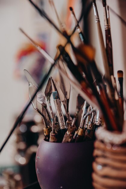 Photo close-up of paintbrushes