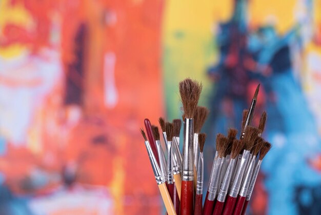 Photo close-up of paintbrushes