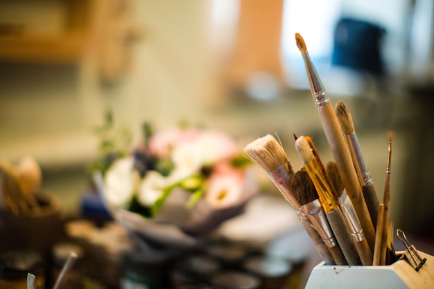 Photo close-up of paintbrushes