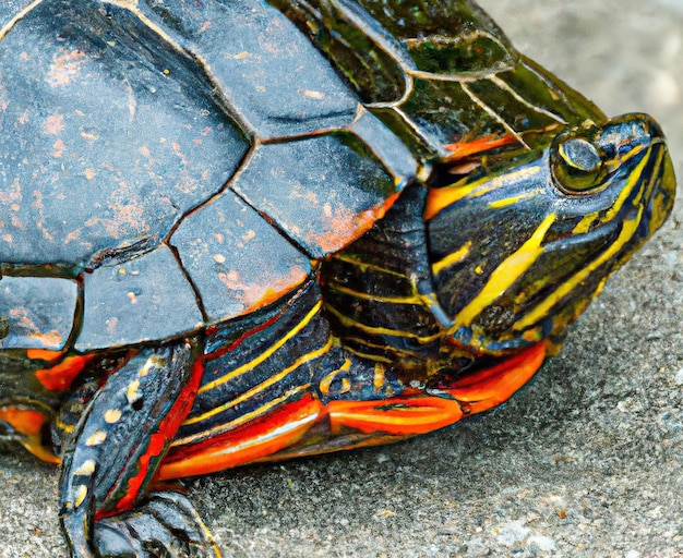 Close up of painted turtle created using generative ai technology