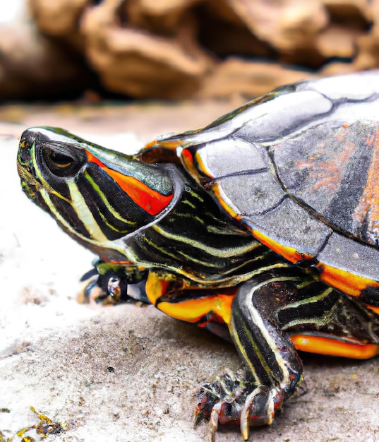 Close up of painted turtle created using generative ai technology