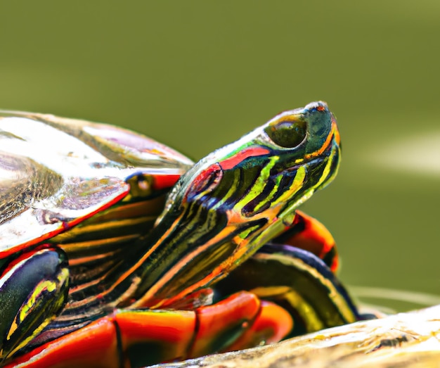 Close up of painted turtle created using generative ai technology