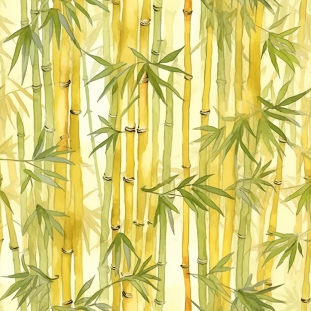 Photo a close up of a painting of bamboo trees with yellow leaves generative ai