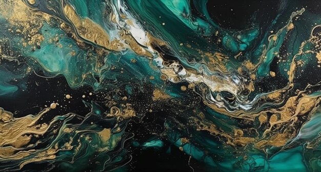 A close up of a painting of a black and gold swirl generative ai