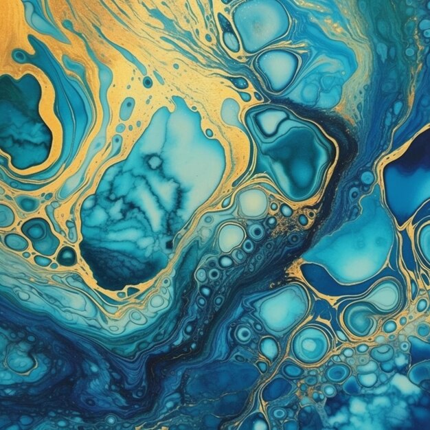 A close up of a painting of blue and gold generative ai