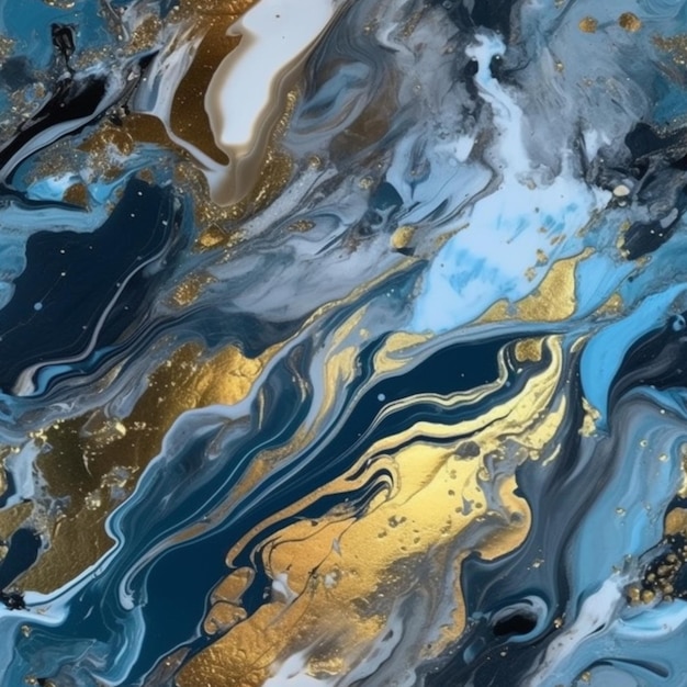 a close up of a painting of a blue and gold marble generative ai