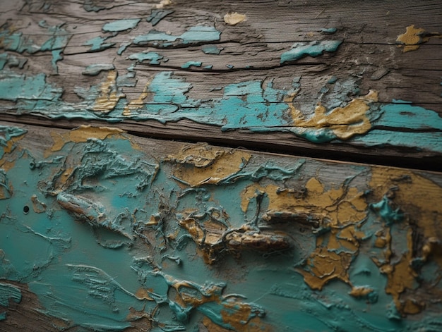 A close up of a painting of a blue and gold paint.