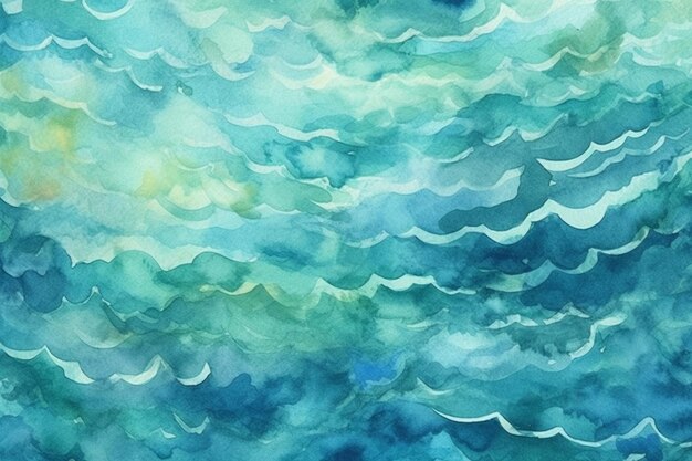 A close up of a painting of a blue and green ocean generative ai