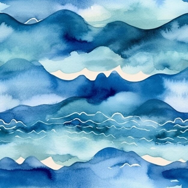 Foto un primo piano di un dipinto di un oceano blu con onde generative ai