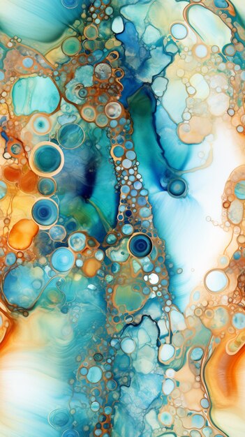 Photo a close up of a painting of a blue and orange liquid generative ai