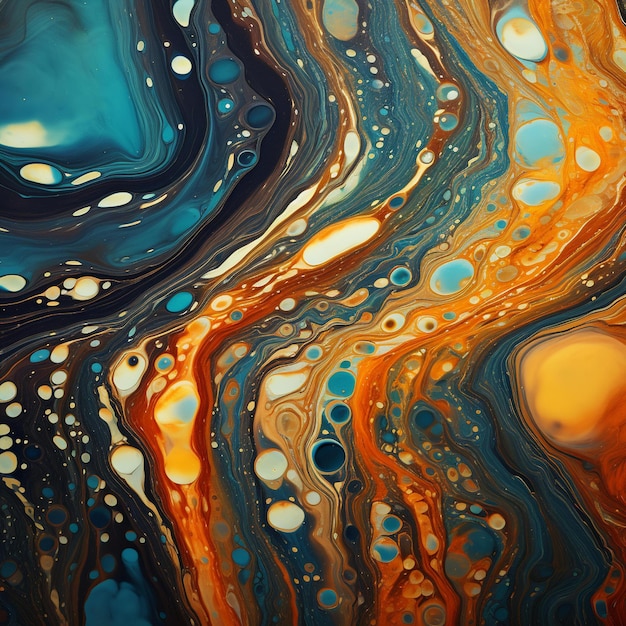 A Close Up Of A Painting Of A Blue And Orange Liquid