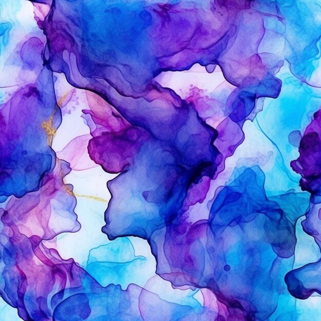 A close up of a painting of blue and purple ink generative ai