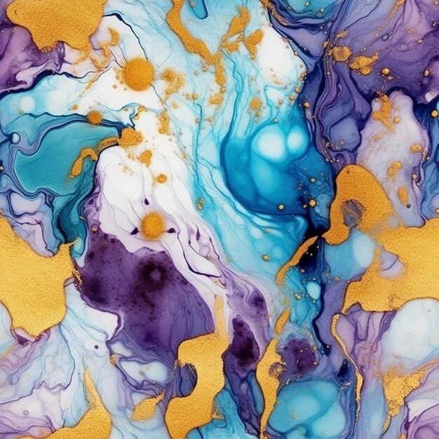 A close up of a painting of a blue and purple liquid generative ai