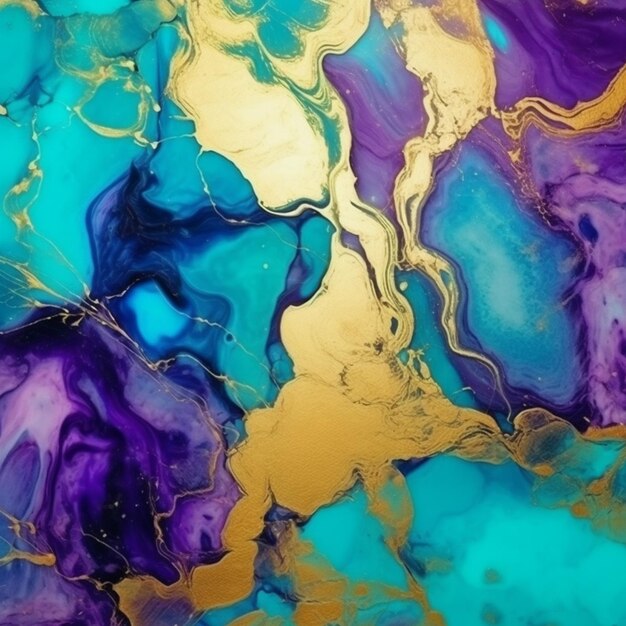 A close up of a painting of a blue and purple marble generative ai