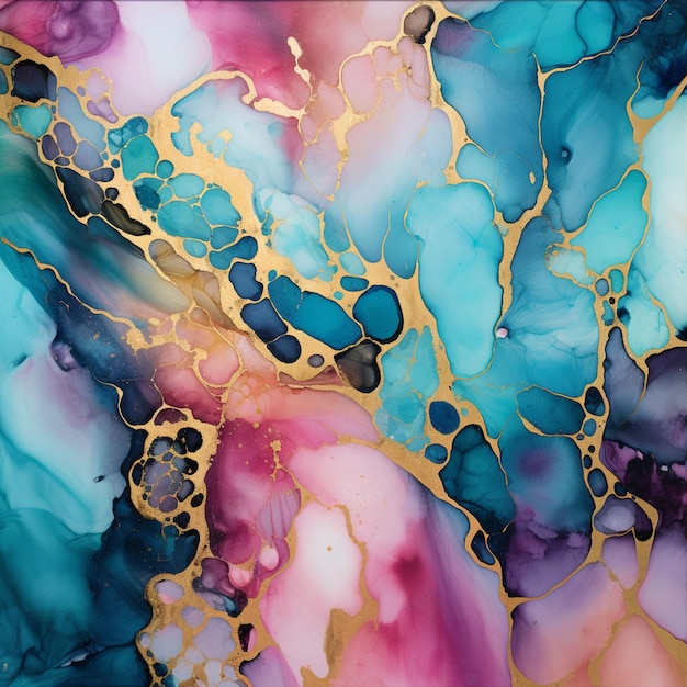 Photo a close up of a painting of a blue and purple marble generative ai