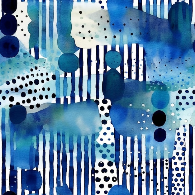 Photo a close up of a painting of blue and white dots and stripes generative ai