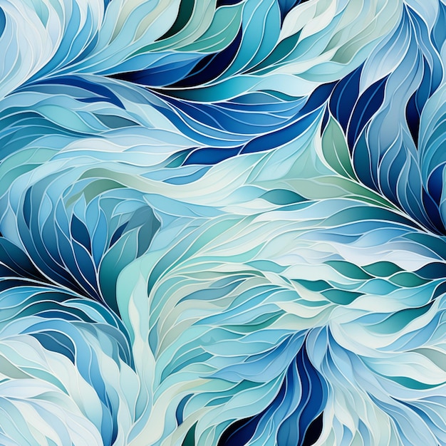 a close up of a painting of a blue and white wave generative ai