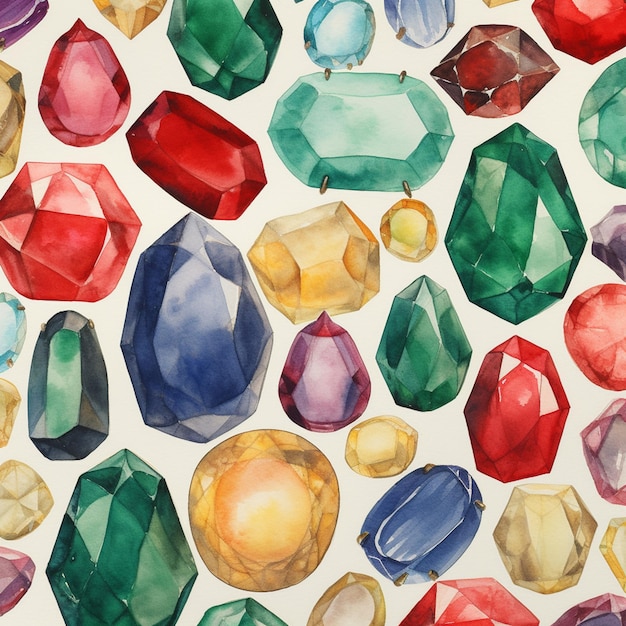 A close up of a painting of a bunch of different colored gems generative ai