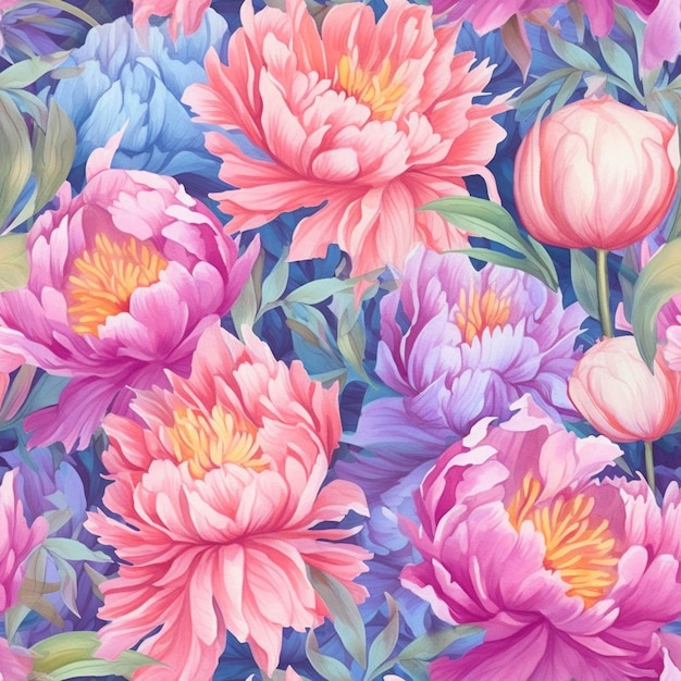 A close up of a painting of a bunch of flowers generative ai