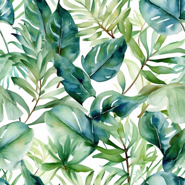 a close up of a painting of a bunch of green leaves generative ai