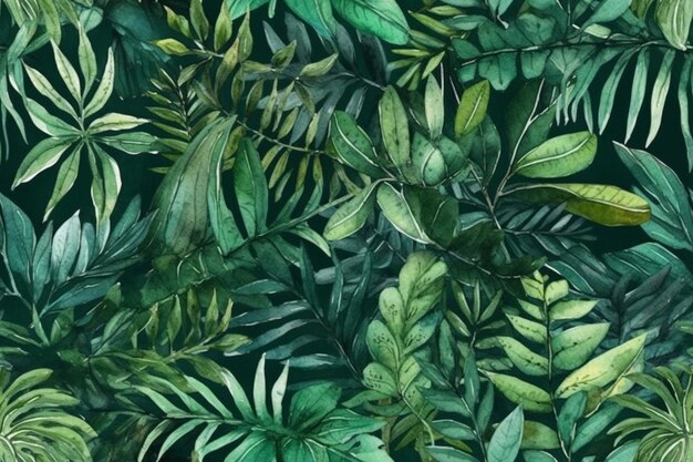 A close up of a painting of a bunch of green leaves generative ai