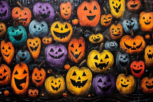 A close up of a painting of a bunch of pumpkins generative ai