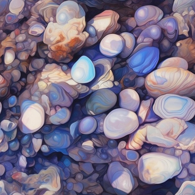 Photo a close up of a painting of a bunch of shells generative ai