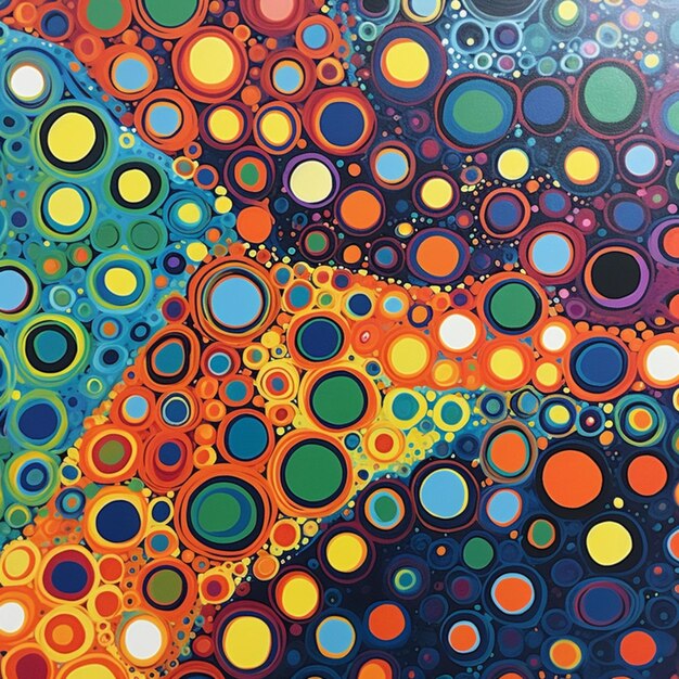 A close up of a painting of a colorful background with circles generative ai