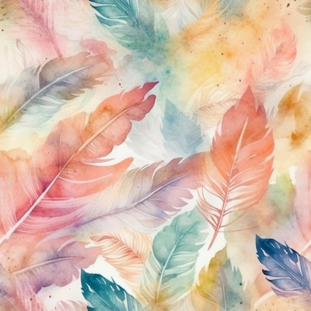 Photo a close up of a painting of colorful feathers on a white background generative ai