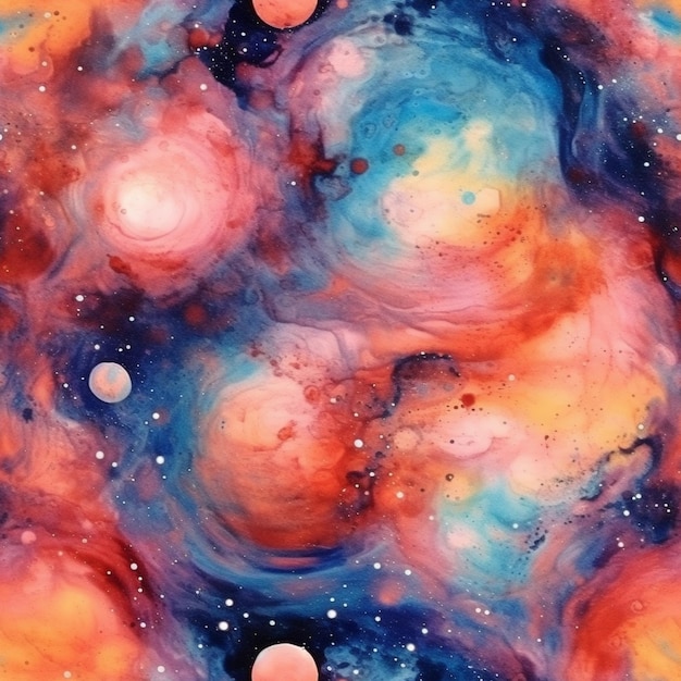 A close up of a painting of a colorful galaxy with planets generative ai