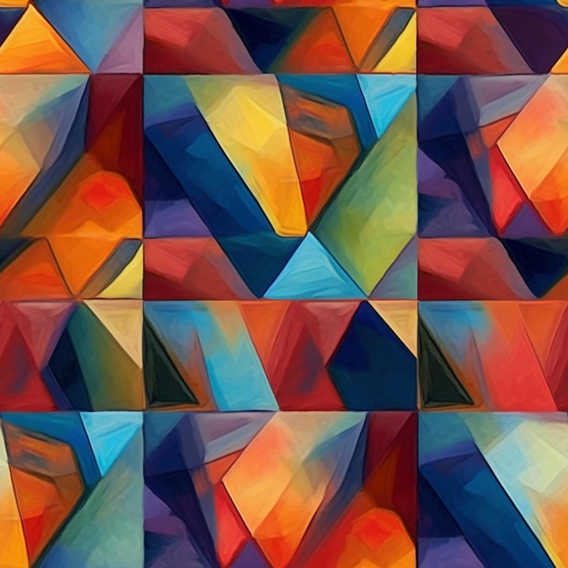 a close up of a painting of a colorful geometric pattern generative ai