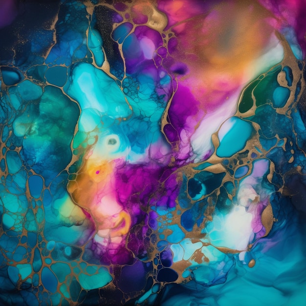 A close up of a painting of a colorful liquid painting generative ai