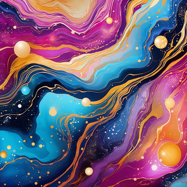 A close up of a painting of a colorful swirl with bubbles generative ai