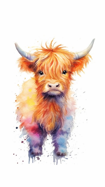 a close up of a painting of a cow with long hair generative ai