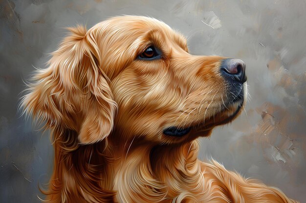A close up of a painting of a dog