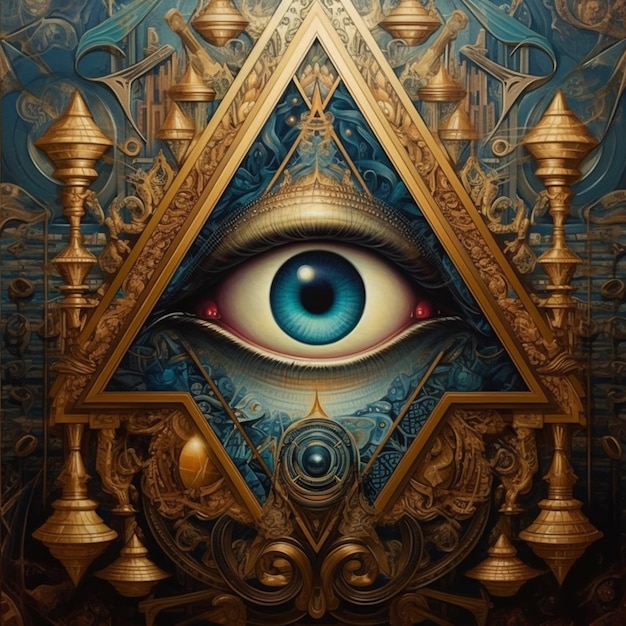 a close up of a painting of an eye with a pyramid generative ai