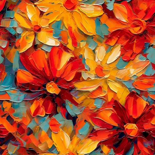A close up of a painting of flowers on a blue background generative ai
