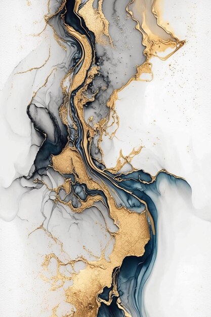 A close up of a painting of a gold and black marble generative ai