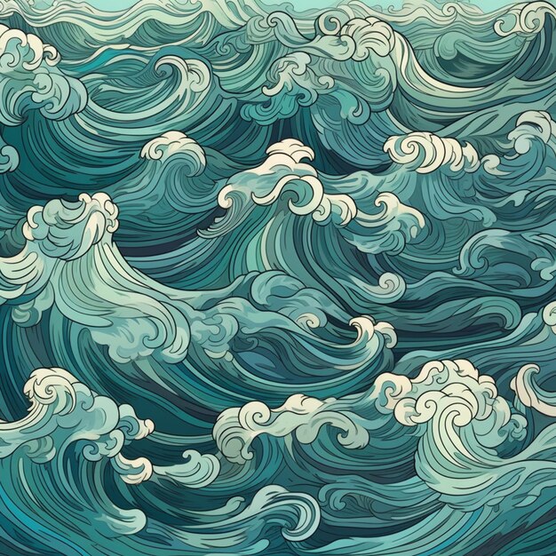 A close up of a painting of a large body of water generative ai