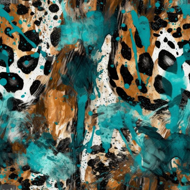 A close up of a painting of a leopard with blue paint generative ai