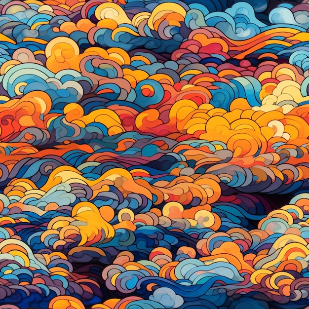 A close up of a painting of a lot of clouds generative ai