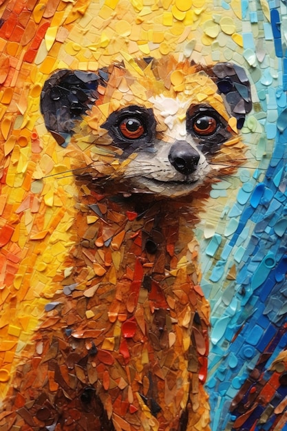 A close up of a painting of a meerkat on a colorful background generative ai