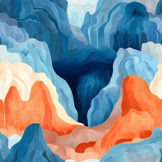 a close up of a painting of a mountain with a sky background generative ai