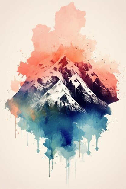 Foto un primo piano di un dipinto di una montagna con uno sfondo celeste generativo ai