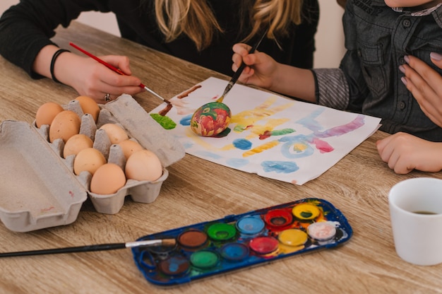 Close up of painting natural eggs