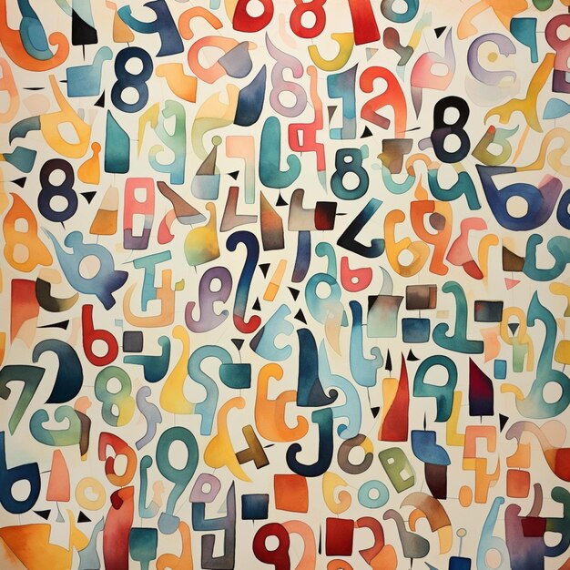 a close up of a painting of a number of different numbers generative ai