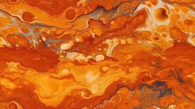 A close up of a painting of orange and yellow liquid.