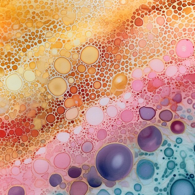 A close up of a painting of a rainbow of bubbles generative ai
