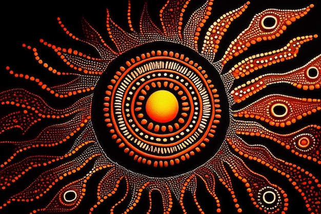 Close up of painting sun with orange dots generative ai