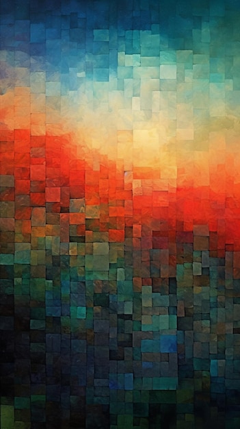 A close up of a painting of a sunset with a sky background generative ai